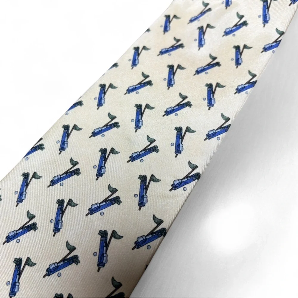 Lord & Taylor Silk Golf Tie ⛳️ Yellow Golf Print Necktie Men’s Vintage
